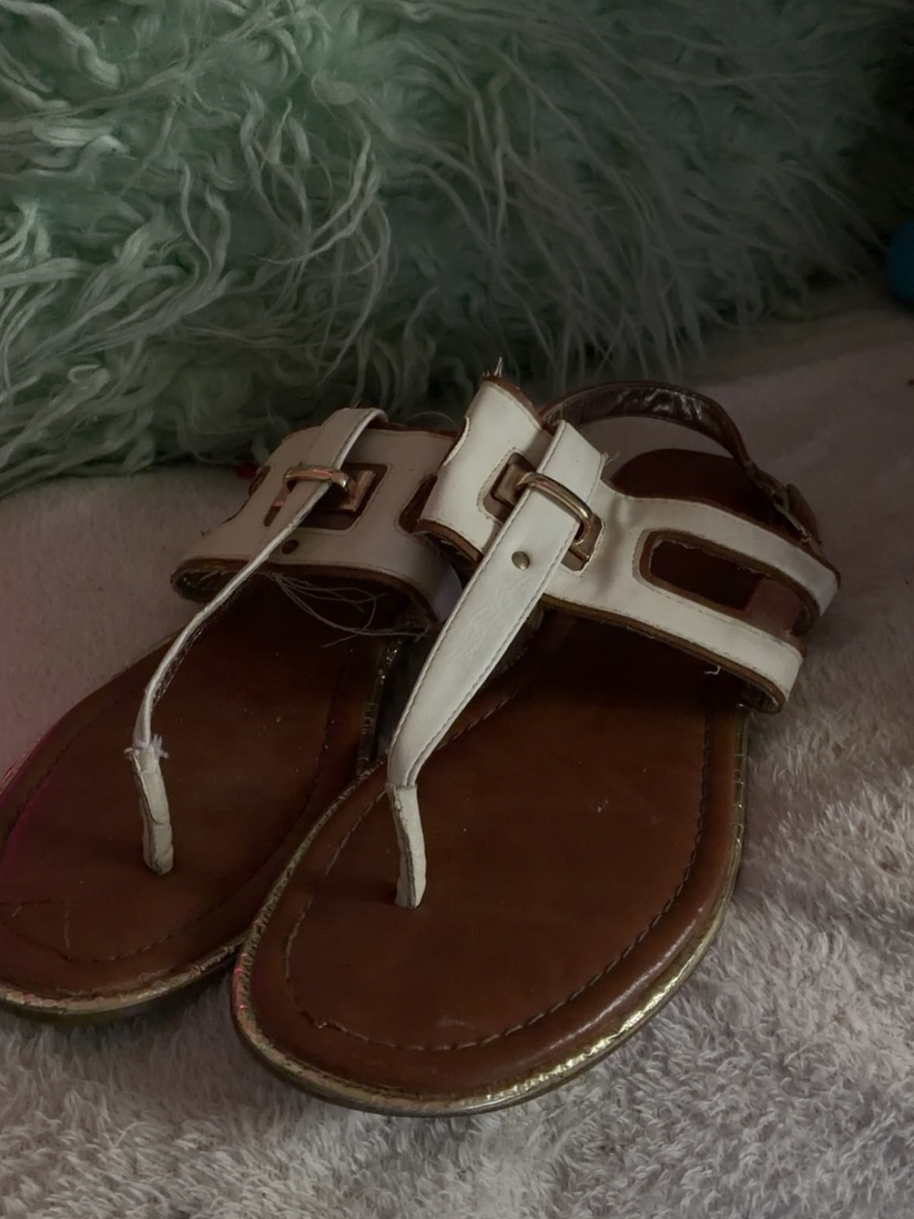 Vintage White Leather Women’s T-Strap Sandals